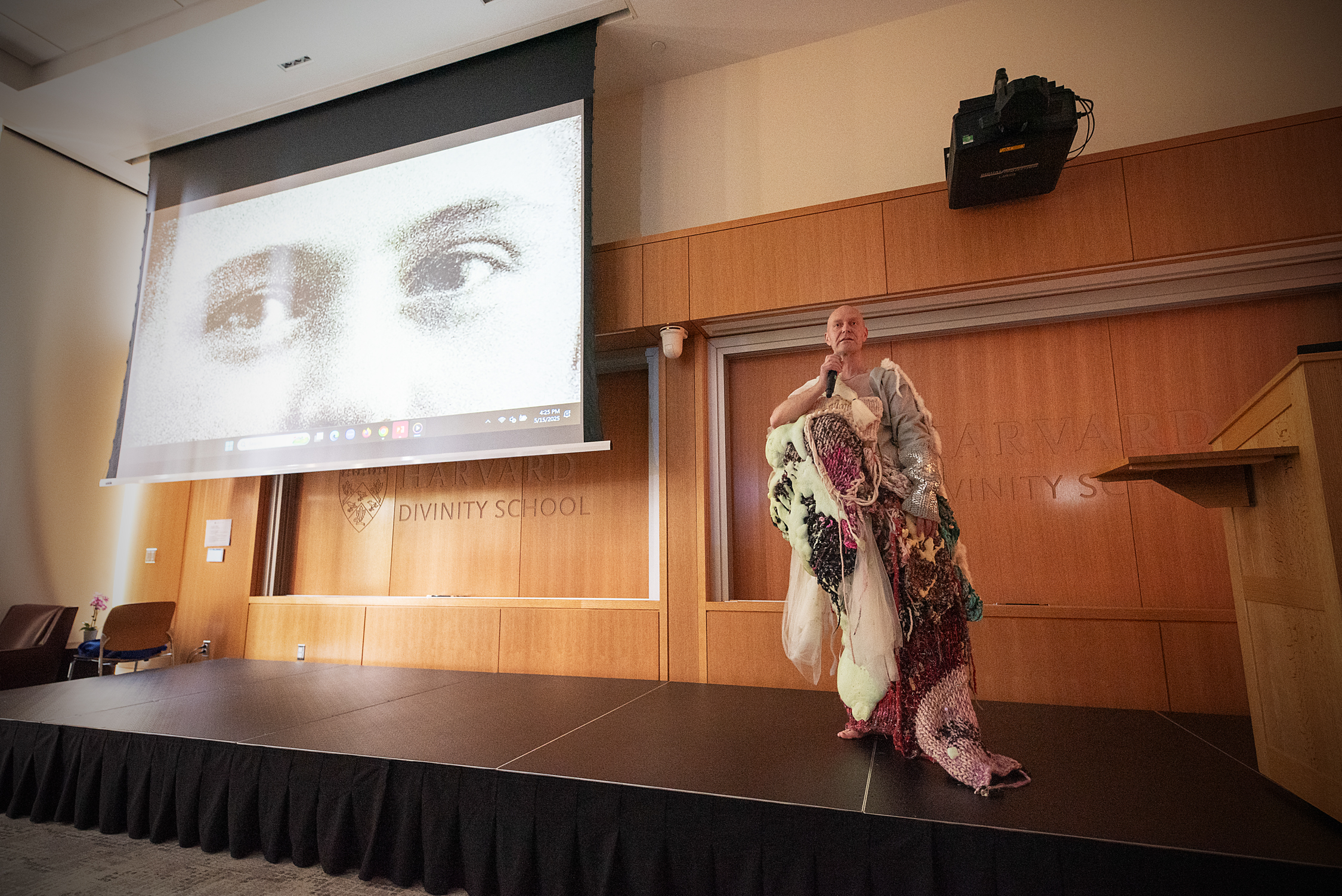 Sion Parkinson delivers lecture dressed as stinkhorn mushroom