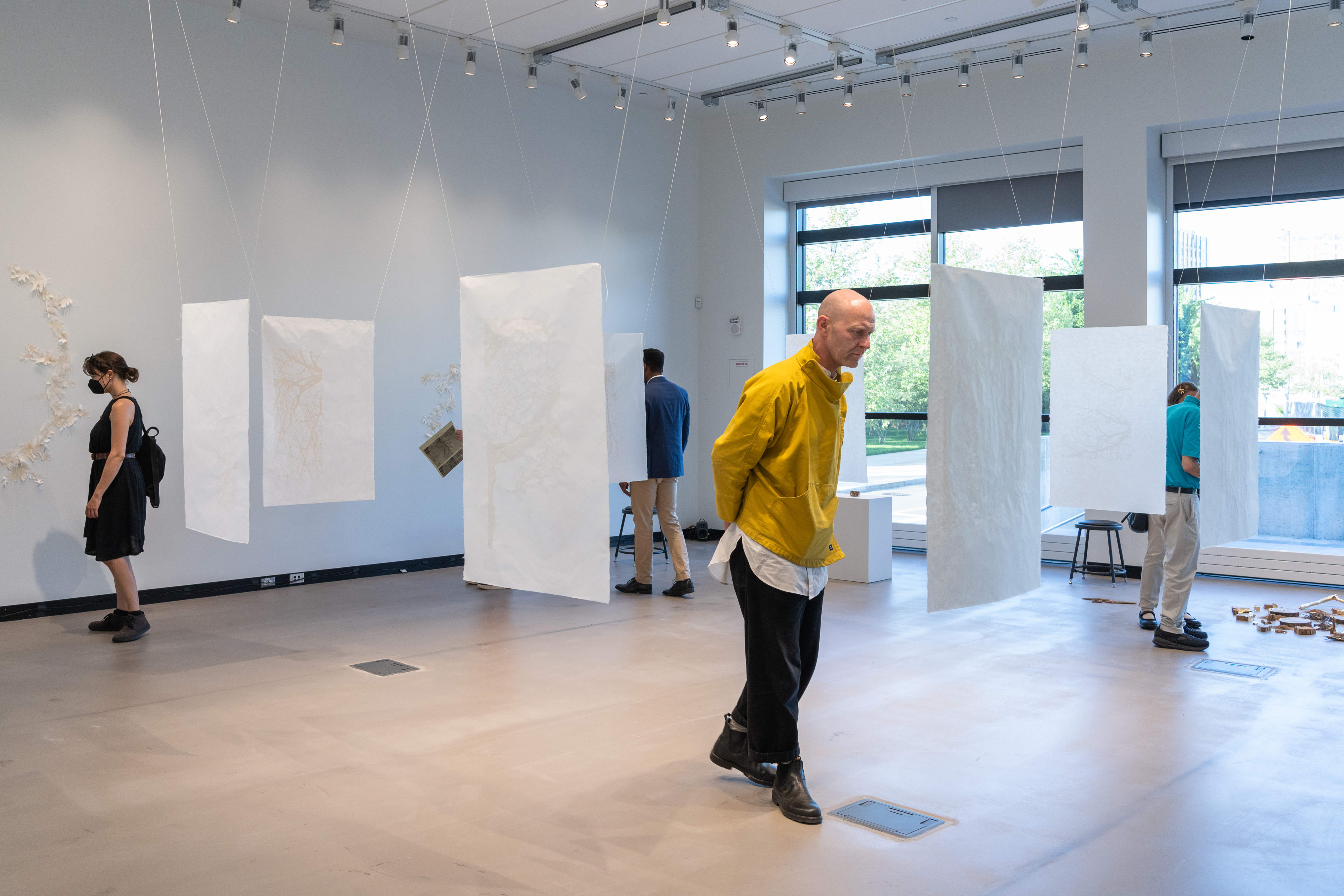 Man looks at art installation