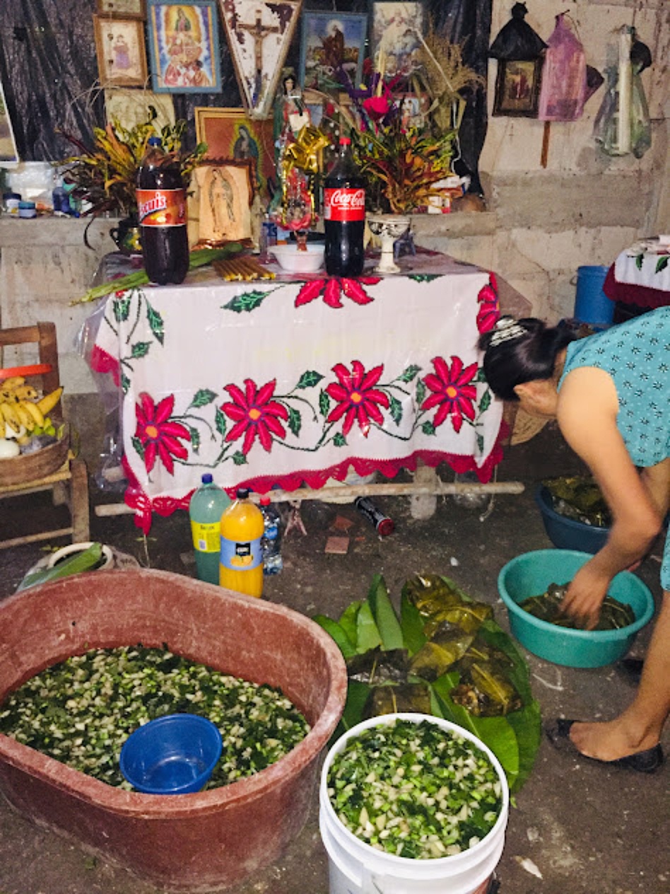Figure 7. Preparing water with herbs and copal for bathing a baby.  Photograph by Sabina de la Cruz. 