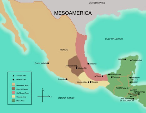 Map of Mexico showing Oaxaca and location of Foundation of the Advancement of Mesoamerican Studies, Inc. (FAMSI).
