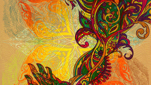 A colorful psychedelic hand with a tangle of vibrant strands growing from it palm.