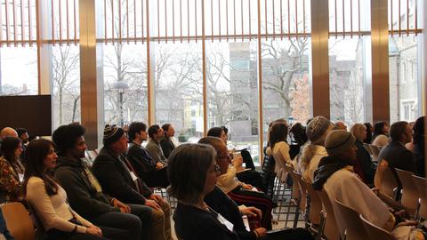 Harvard Divinity School's James Room full of conference attendees