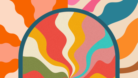 Abstract image with multicolored streams of color flowing from a central point outward