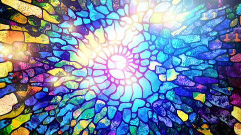 Backlit spiral of rainbow stained glass