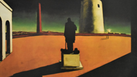 Painting with pillars and statue in the middle
