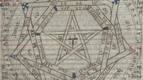 Geometric images intertwining and writing on them and throughout