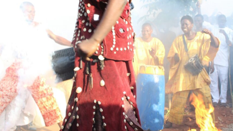 African ritual, people celebrating, fire pots