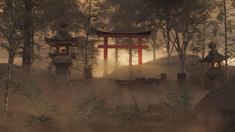 Shinto Shrine in the morning mist