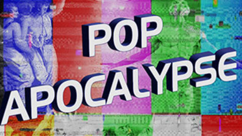 Pop Apocalypse logo of retro TV with staticky image of angels and aliens