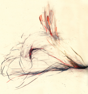 Abstract colored pencil drawing. black and red lines