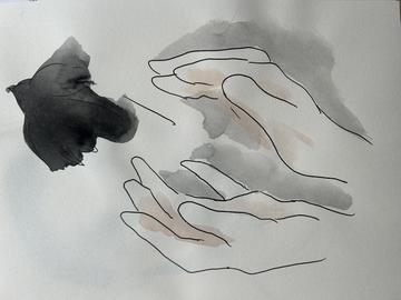 drawing of hands release a bird