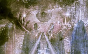 Abstract ethereal image with hands and shapes and glimmers