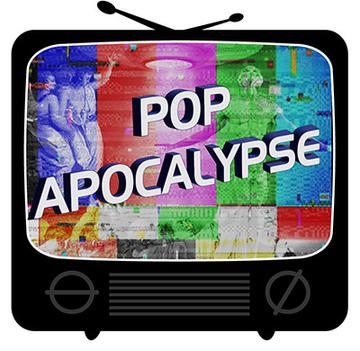 Pop Apocalypse logo of retro TV with staticky image of angels and aliens