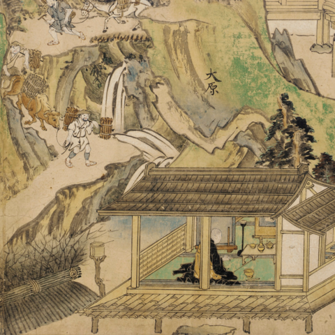 Painting of a rural scene in medieval Japan