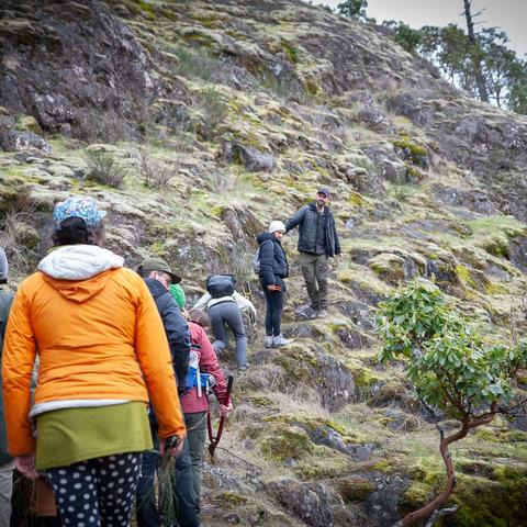 BC field trip participants hiking
