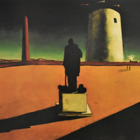 Painting with pillars and statue in the middle