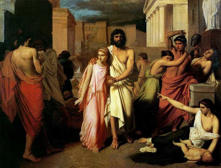 painting of antigone leading oedipus out of thebes