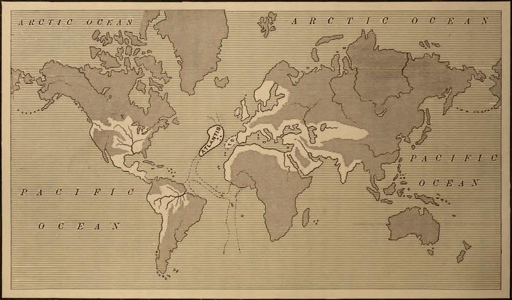 : Map showing the supposed position of Atlantis