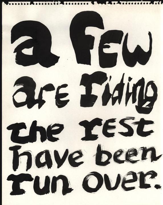 Thomas Merton's drawing that reads, "a few are riding, the rest have been run over."