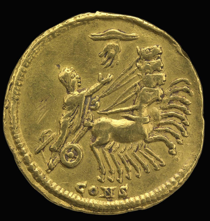 fig. 3: Apotheosis of Emperor Constantine, commemorative medallion, reverse, 337 CE. Courtesy of the British Museum, image i.d. 01335786001; accession no. 1986,0610.1.  