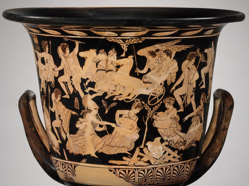 fig. 2: Death and apotheosis of Herakles, terracotta calyx krater, 4th century BCE. Courtesy of Metropolitan Museum of Art, accession no. 52.11.18. Public domain. 