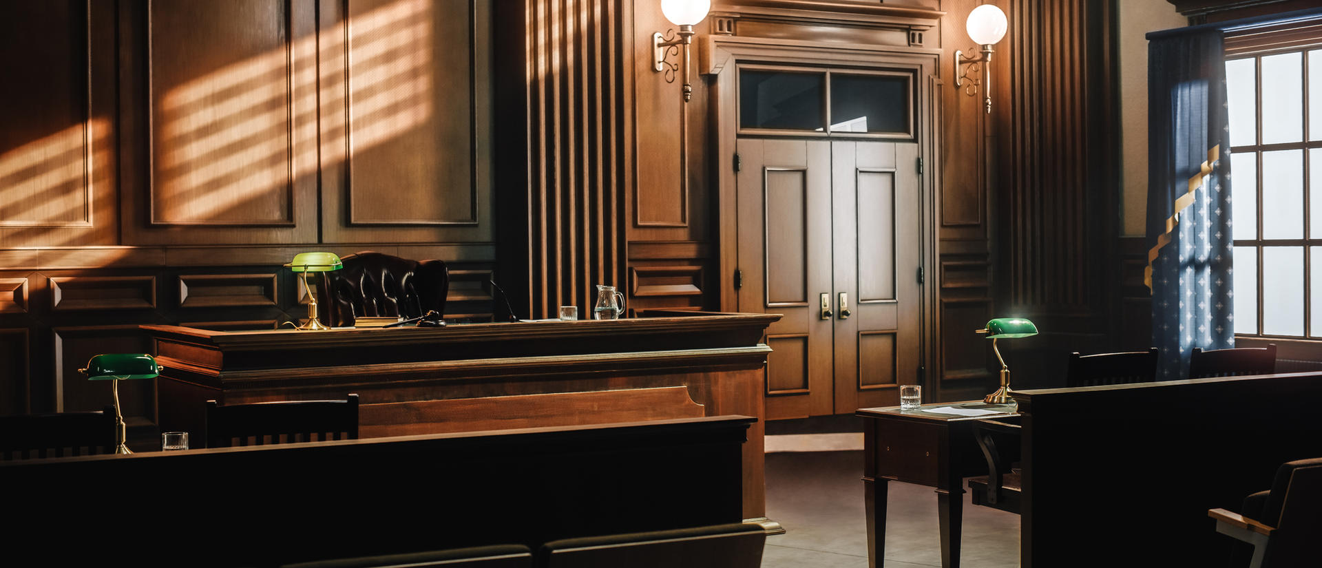 picture of wood panelled courtroom