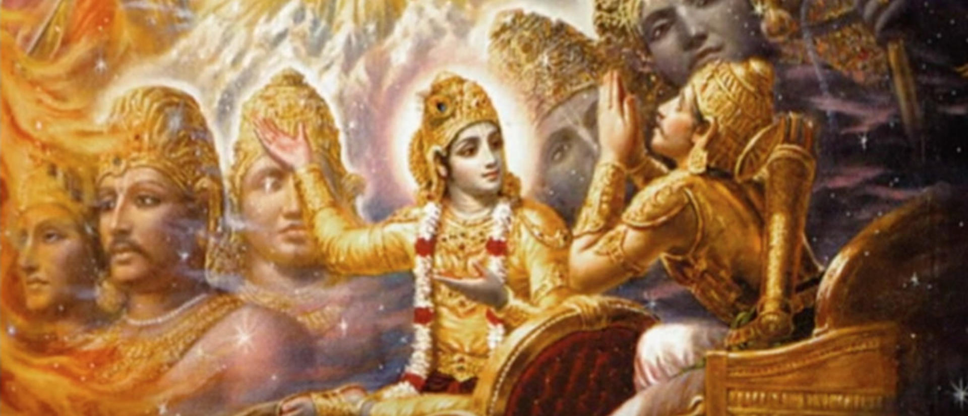 Image of Krishna gesturing while surrounded by others.