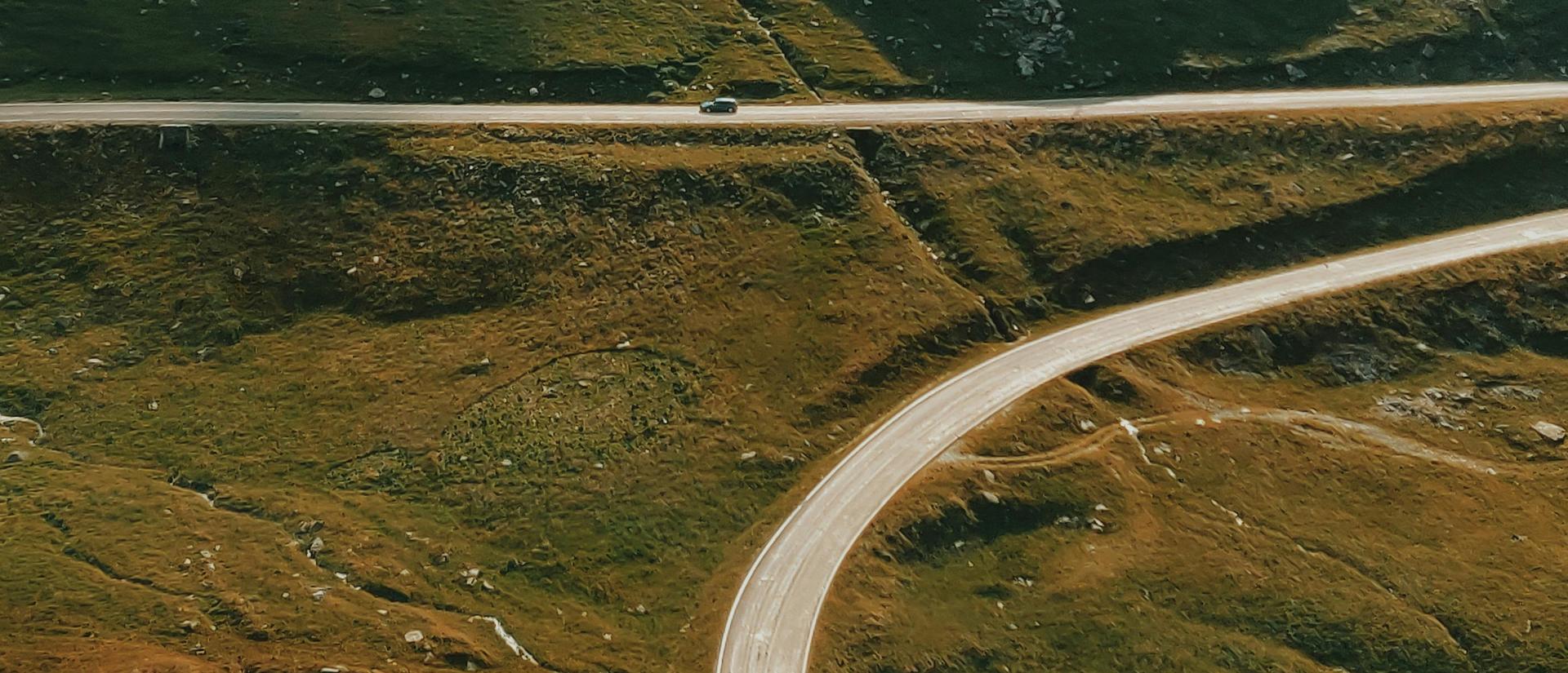 A long, twisting road in the mountains