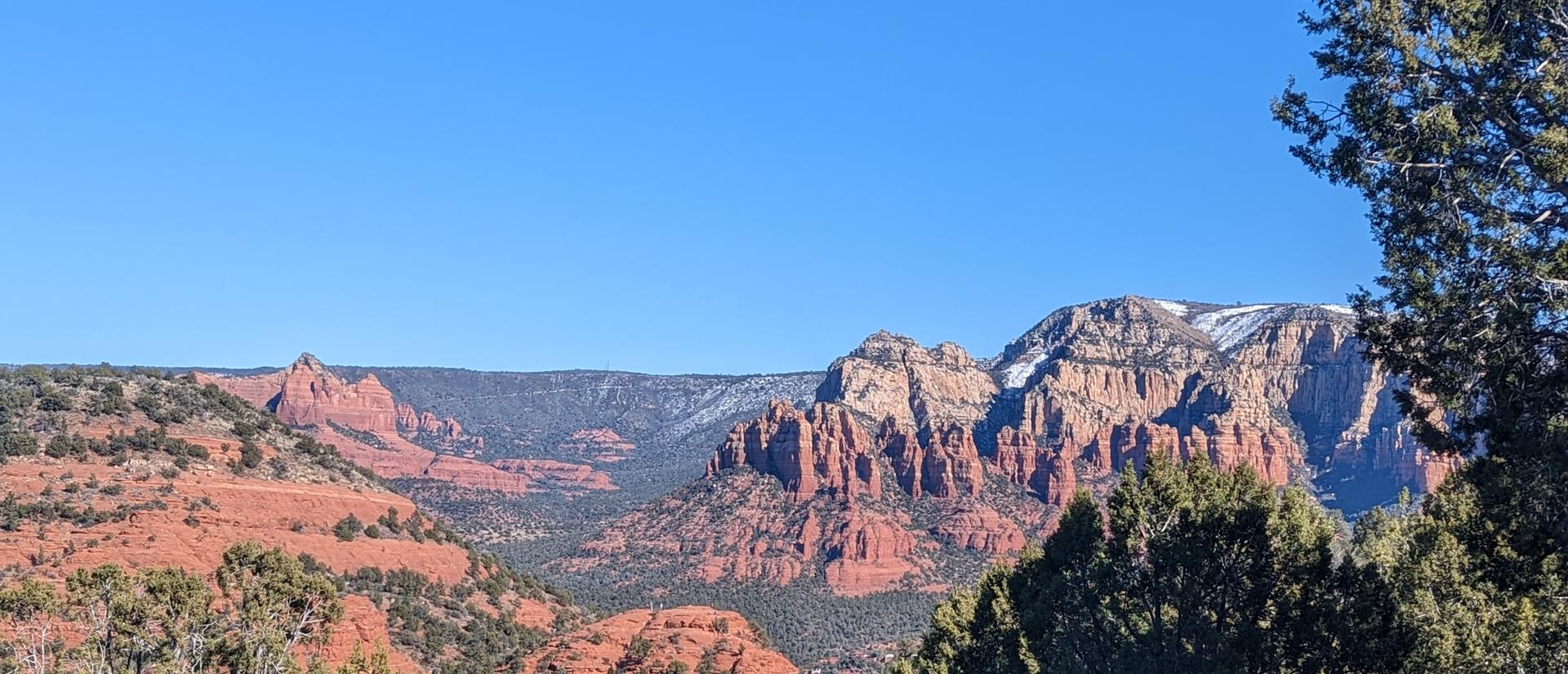 Photograph of the blue skyline and distant mountains.