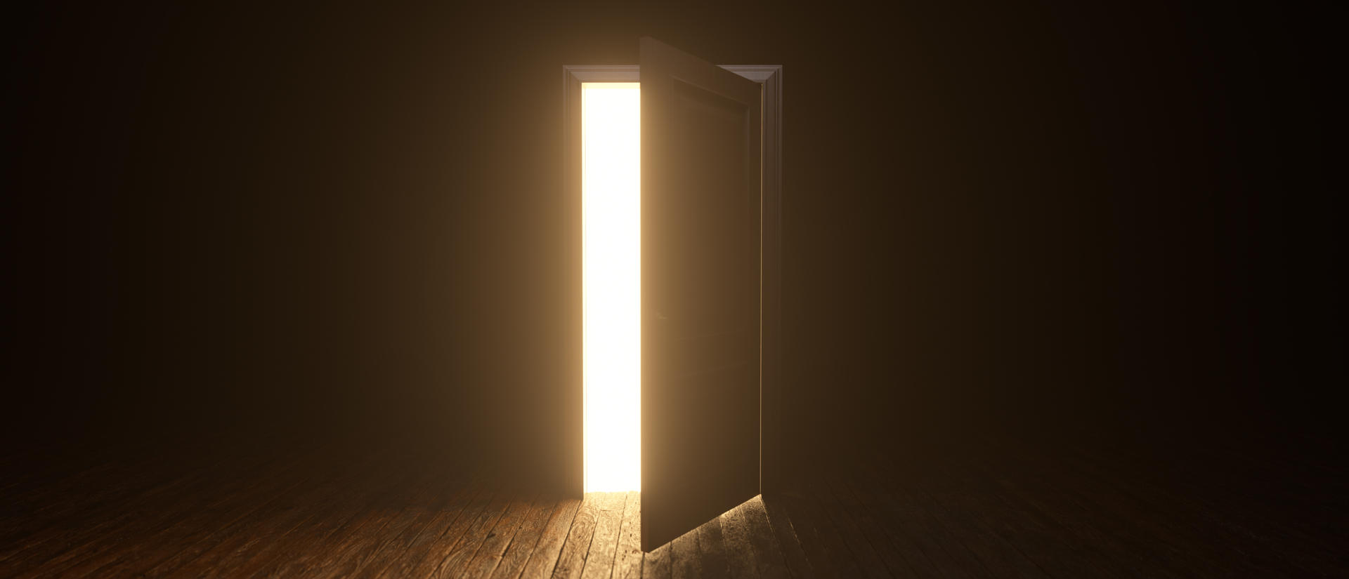 Partially open door with light coming through