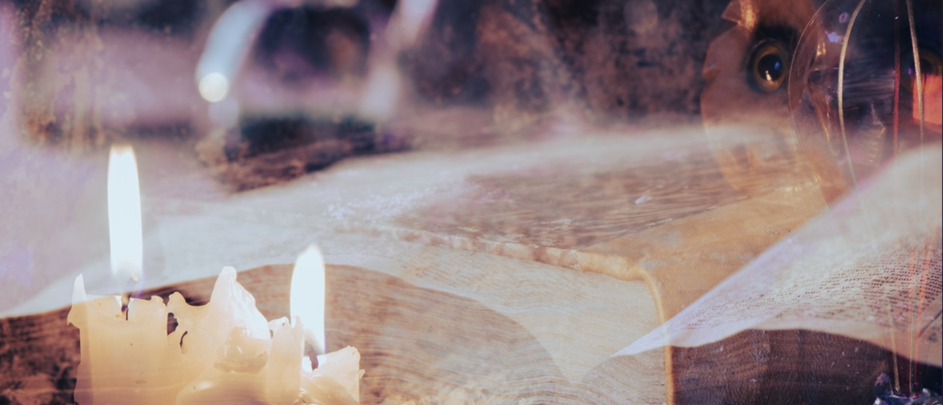 Candles, spell book and magic potions