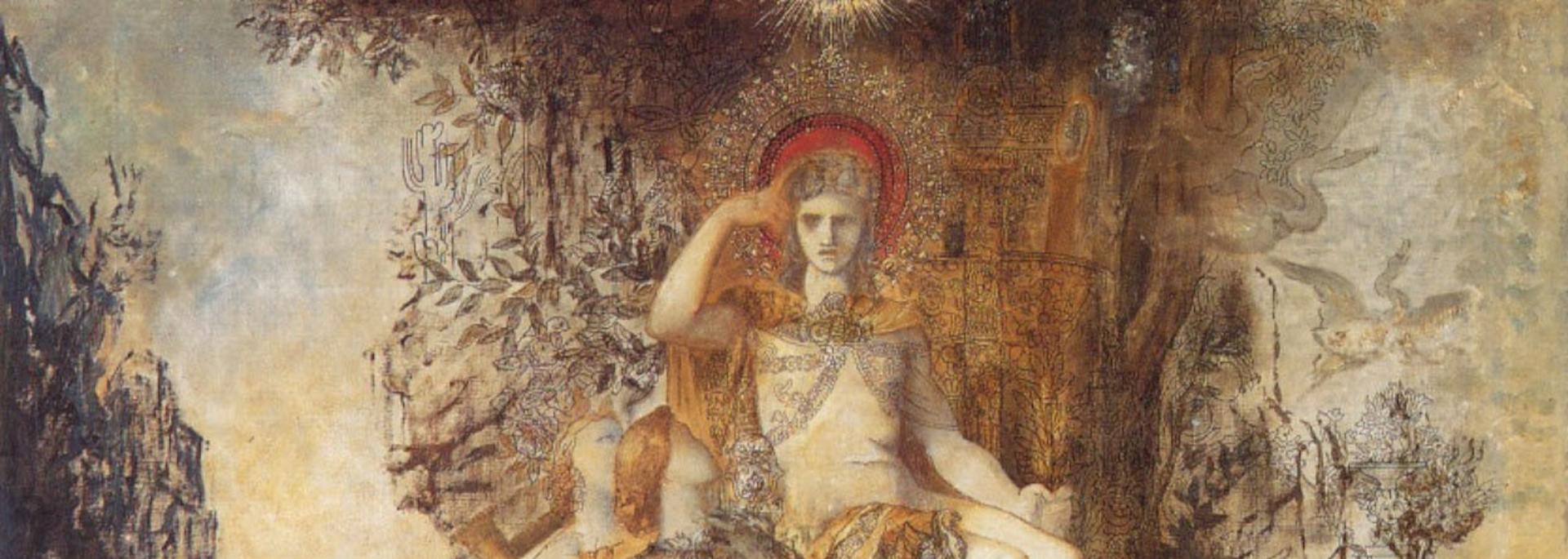 ancient image of Apollo seated and followers surrounding him