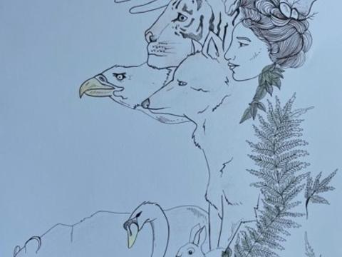 Sketch of humans and animals
