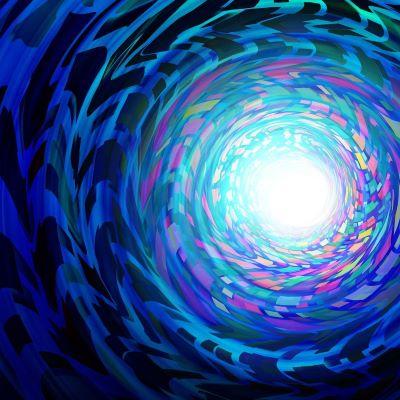 Multicolored image of swirling colors with white opening